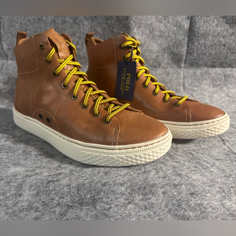 Polo Ralph Lauren Brown Leather Dleaney High Top Sneakers mens size 8.5